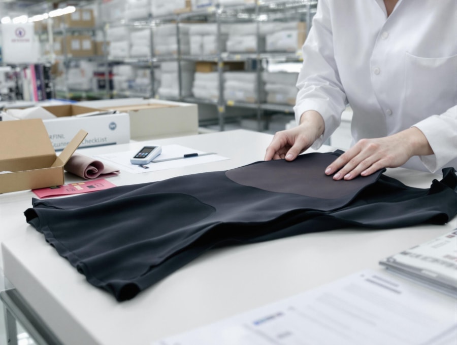 Prüfung eines schwarzen Schnittteils für ein Shapewear-Muster